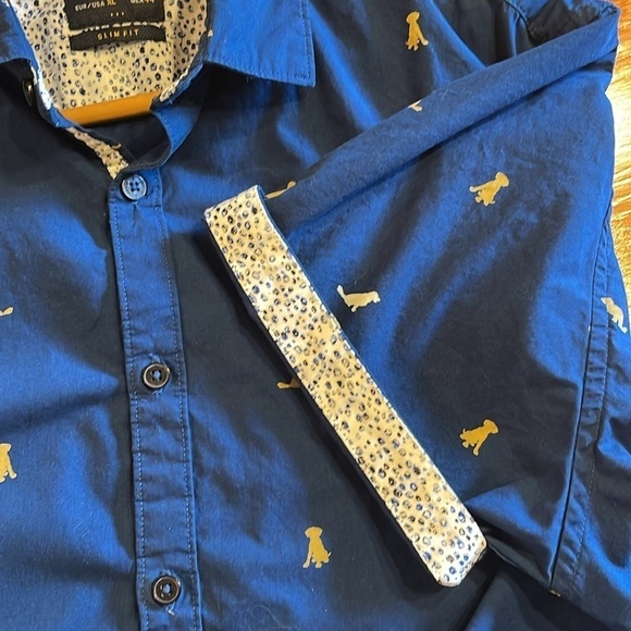 Denim & Flowers dog navy SS button shirt with contrasting cuff and buttons - Picture 5 of 9